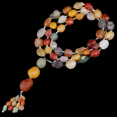 天然阿拉善戈壁玛瑙原石项链七彩糖果色奇石毛衣链彩珠颈饰送女友