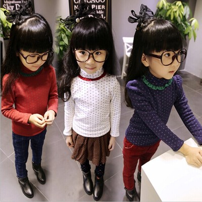 新款童装2014秋冬季韩版女童高領加绒打底衫儿童小花朵打底衫上衣