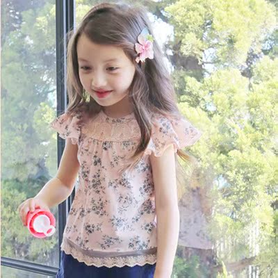 韩国进口童装2015夏装新款儿童女童/现货/flo碎花短袖T恤B1612