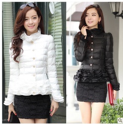 2015冬季新款修身女装加厚保暖羽绒棉衣棉服短款荷叶边小棉袄外套