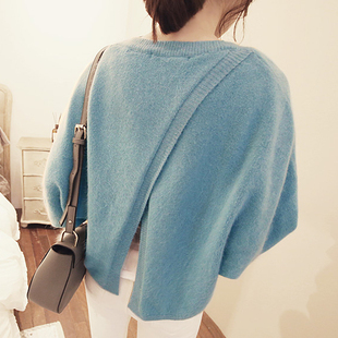 特价代购 韩国进口正品女装1214 独特后背开叉设计蝙蝠袖宽松毛衣