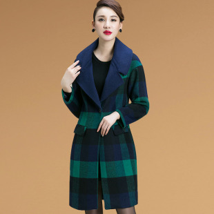 羊绒大衣女冬2015新款韩版气质修身显瘦格子中长款羊毛妮子外套女