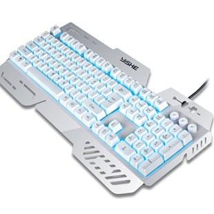 机械师合金板发光键盘背光白色零轴游戏无冲LOL CF网吧专用键盘