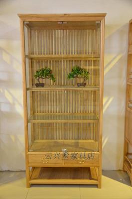 现代榆木玻璃展示柜中式货架高立式客厅陈列柜精品实木珠宝柜家具