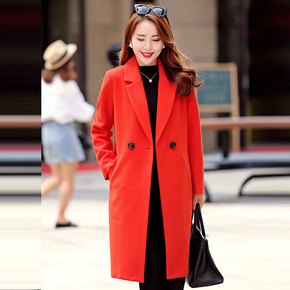 2015秋冬新款韩版修身加厚毛呢外套女长款时尚呢子大衣大码女装潮