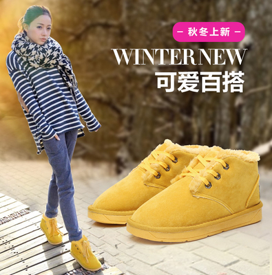 2015冬季韩版女鞋学生短筒雪地靴子加绒保暖防滑短靴平底情侣棉鞋