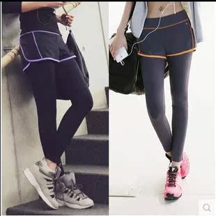 韩国假两件秋冬女士健身瑜伽服裤子修身显瘦九分裤运动跑步紧身裤