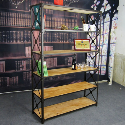 铁艺实木书架钢木置物架创意简约格架落地简易多功能实用交叉书柜