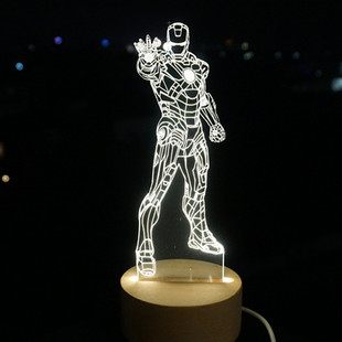 钢铁侠3D视觉立体实木灯  新款3D台灯  生日礼物USB卧室个性装饰