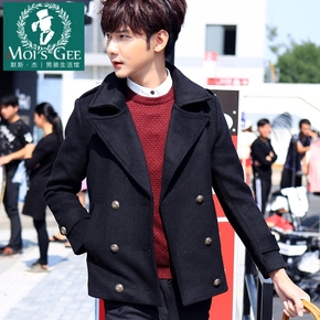 2015冬季韩版宽松中青年保暖羊毛呢大衣男士双排扣毛呢子外套加厚
