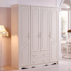 千品雅家具欧式衣柜实木卧室四门衣柜木质整体法式白色板式衣柜