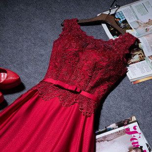 新娘婚礼红色长款敬酒服2015冬季新款修身主持服长裙宴会晚礼服女