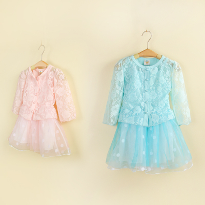 夏装新款2015韩版童装儿童女童蕾丝淑女吊带裙+披肩公主裙连衣裙