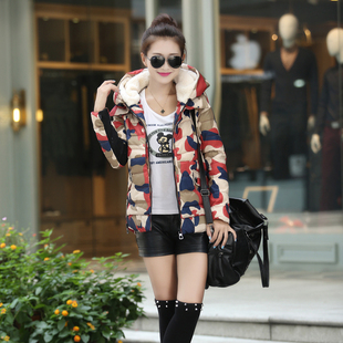 2015冬季新款女装韩版少女短款迷彩羽绒棉服外套加厚棉衣学生外套
