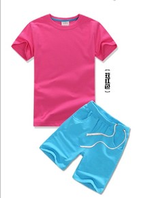2016新款夏装纯色运动跑步休闲套装男女儿童亲子短袖T恤短裤大码