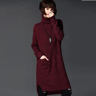 欧美韩版不规则中长款羊毛衫宽松大码女装2015秋冬厚款打底羊绒衫