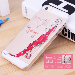 iphone 5s 手机壳 4寸 闪钻壳 苹果5手机套 硬壳 磨砂 彩绘可爱女