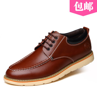 春秋季新款韩版男士日常休闲皮鞋低帮系带英伦商务皮鞋手工缝制鞋