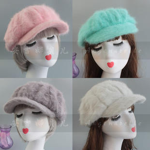 帽子女士韩版潮秋冬季天兔毛八角帽针织毛线帽加厚保暖贝雷帽包邮