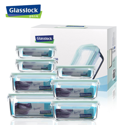 韩国Glasslock钢化玻璃保鲜盒 三光云彩饭盒GL10-7A礼盒七件套