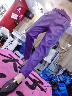 不包邮不议价！欧洲站秋冬新款韩版简约紫色PU皮皮裤 女