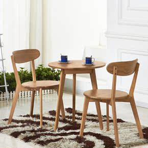 宜家北欧实木圆形小户型餐桌椅 咖啡厅白橡木日式小餐桌家具