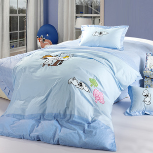 卡通绣花三件套四件套全棉床单式儿童床上用品学生宿舍单人床抱枕
