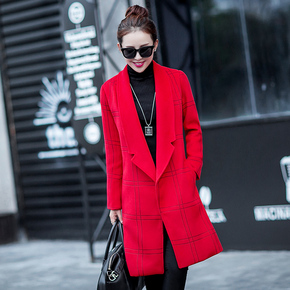 2015秋冬新款女韩版加厚修身毛呢子外套中长款妮子大衣女装外套
