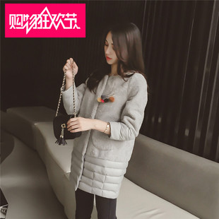 小谷粒冬装新款2015韩版宽松显瘦 圆领羊羔毛中长款风衣外套
