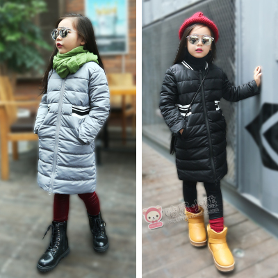 米米果家2015中大女童冬装极简压纹保暖棉衣长款棉外套百搭显瘦