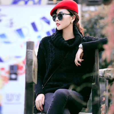 毛衣女套头2015秋冬韩版气质宽松时尚高领短款明星同款长袖针织衫