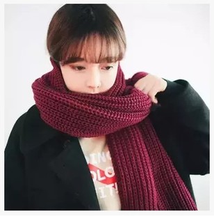 2015韩国新款纯色学生针织毛线加厚长围巾女冬季情侣脖套时尚两用