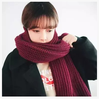 2015韩国新款纯色学生针织毛线加厚长围巾女冬季情侣脖套时尚两用