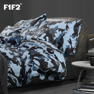 F1F2家纺全棉磨毛1.5m四件套床上用品加厚春季床品迷彩床笠1.8米