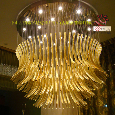 简约现代大堂水晶灯 酒店大厅LED玻璃弯管灯 会所LED水晶灯订制做