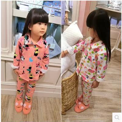 2015新款女童秋冬家居服韩版童装儿童加绒加厚睡衣可爱卡通保暖衣