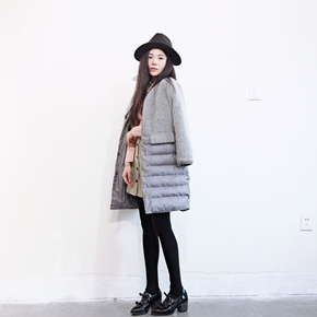 2015冬季女韩版中长款貂绒拼接棉袄修身显瘦棉衣大码棉服加厚外套