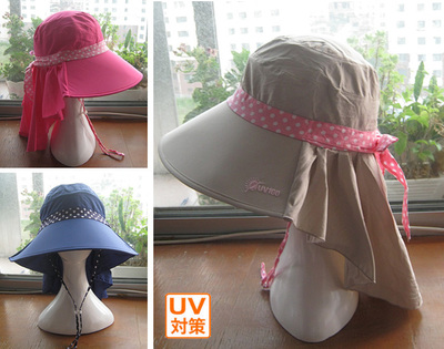 出口台湾 抗UV防紫外线 波点装饰户外遮阳帽 护颈帽 3色 55-57.5
