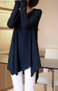 春秋衣女外穿2015韩版女装上衣长袖T恤中长款大码宽松针织打底衫