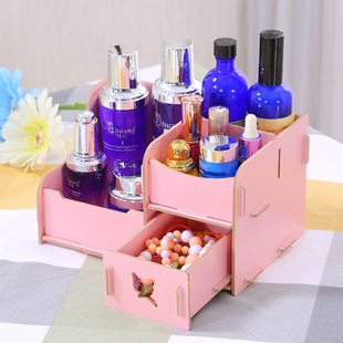 艾雅木质化妆品收纳盒DIY梳妆台桌面整理盒子木制抽屉式储物盒