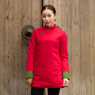 中式女装冬中长款棉服唐装女冬装棉衣旗袍上衣复古中国风红色棉袄