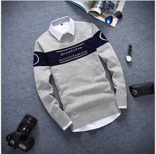 青少年圆领毛衣修身冬季针织衫男士学生韩版男装线衣加厚衣服外套