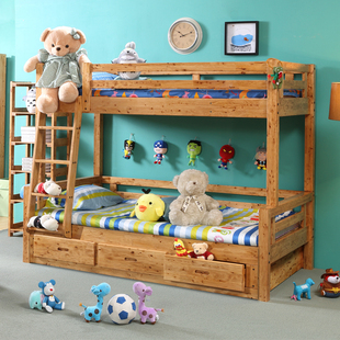 全实木儿童简易子母床上下床双层床1.2米梯柜床高低床香柏木家具