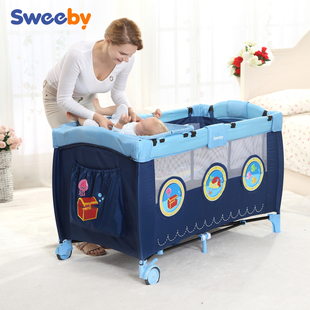 多功能可折叠婴儿床欧式便携游戏床儿童床宝宝摇篮床出口独家授权