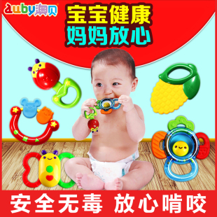 澳贝牙胶摇铃放心煮新生儿宝宝玩具奥贝婴儿玩具0-1岁手摇铃套装