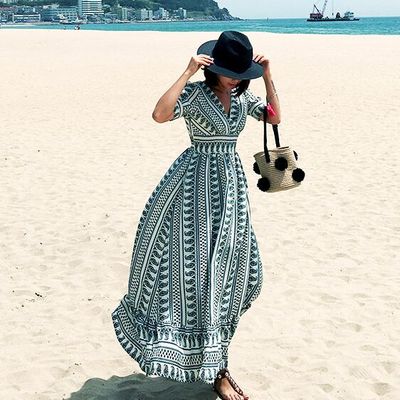 韩国女装正品代购 2016春夏新款韩版舒适长款沙滩裙连衣裙5.13