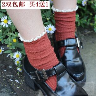 袜子女花边堆堆袜韩国竹纤维复古短袜纯棉森系中筒袜日系秋冬女袜