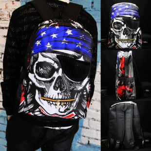 2015潮流时尚男女通用潮人海盗骷髅印花学生背包双肩包时尚书包