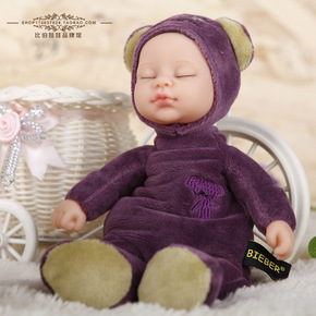 比伯娃娃正品搪胶仿真婴儿出口欧美bieber娃娃紫色闭眼睡眠熊宝宝