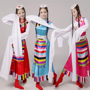 2015夏藏族舞蹈服装水袖表演服民族演出服西藏歌舞服舞台套装长款